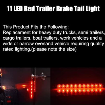 16Inch 11 LED Red Trailer Brake Tail Light, 2 Pack Stop Turn Brake 3rd Light Strip for Truck Trailer Boat RV Golf Cart UTV ATV