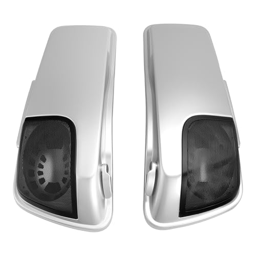 HR3 Custom 4" Stretched Hard Saddlebags w/Speaker Lids Compatible with 2014-later Harley Touring Road King Road Glide Street Glide Ultra Limited FLHT (Silver/Black Honeycomb Fade) - color: Custom- Silver / Black Honeycomb Fade