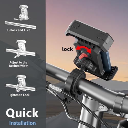 Bike Phone Holder, Anti-Shake Motorcycle Phone Mount with Security Lock, Handlebar Cell Phone Clamp for Bicycle Scooter Ebike Stroller for iPhone 16 15 14 Pro Max, 4.7-6.8" Phones