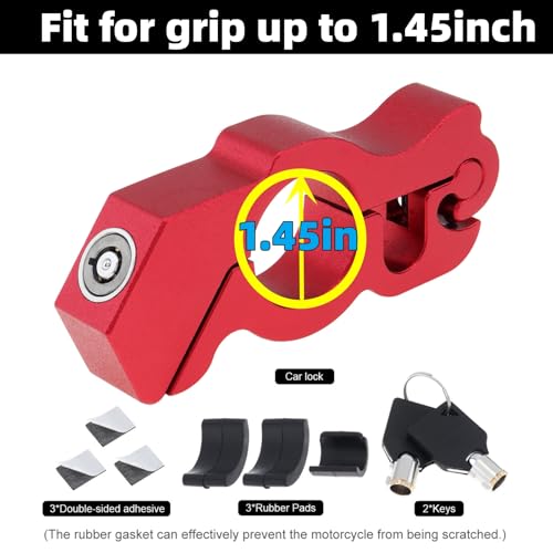 Windance Motorcycle Anti Theft Lock,Heavy Duty Front Brake Lock,Throttle Grip Clutch Brake Lever Handlebar Protection (Red, L) - color: Red