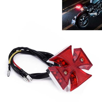 Motorcycle LED Rear Brake Light, 12V Cross-shaped High Brightness Tail Light, Plug and Play License Plate Lamp with Waterproof Housing, Universal Modification for Motorcycle Off-road (Red)