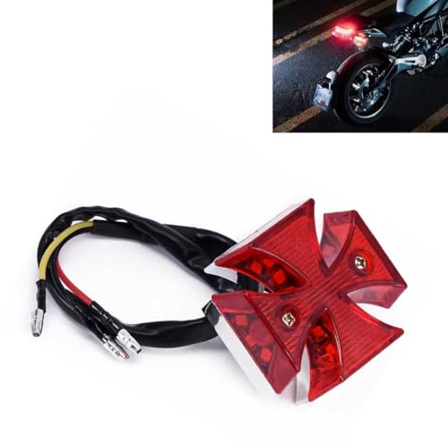 Motorcycle LED Rear Brake Light, 12V Cross-shaped High Brightness Tail Light, Plug and Play License Plate Lamp with Waterproof Housing, Universal Modification for Motorcycle Off-road (Red)