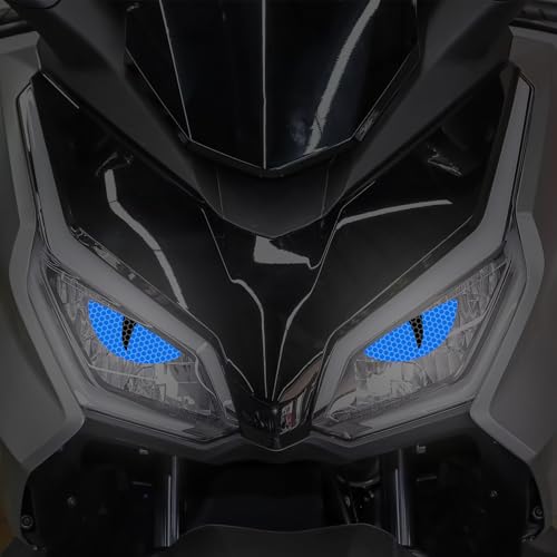 2 Pairs Car Reflective Stickers Cat Eyes, Motorcycle Headlight Semicircle Eye Decals, Waterproof Vinyl Safety Warning Decals for Car Truck Window Rear Tailgate (Blue) - color: Blue