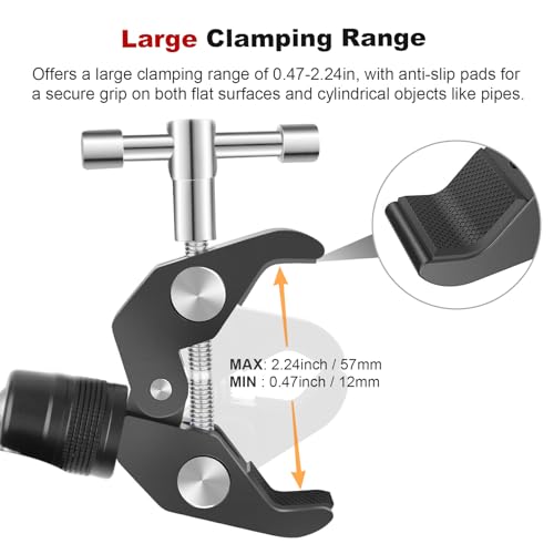 Super Clamp Camera Mount with 360° Mini Ball Head, Aluminum Desk Tube Crab Clamp for Monitor/Light/Mic, Bike/Motorcycle Handlebar Mount for Go Pro/Insta360/DJI Action Camera (SY012)