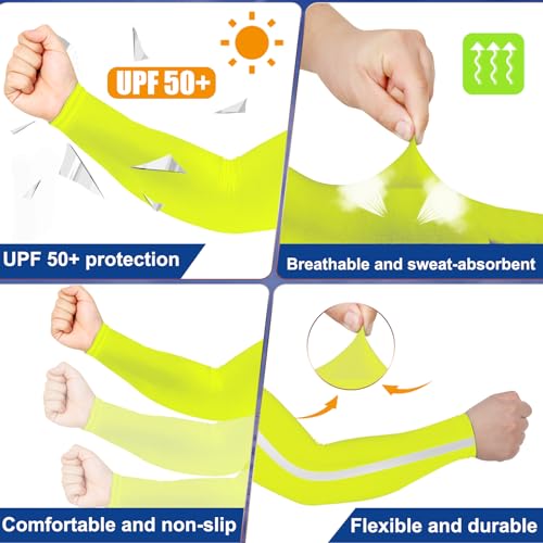 Funtery 6 Pairs UV Arm Sleeves for Men Women Sun Protection Cooling Arm Cover High Visibility for Basketball Outdoor Sports - style: Fluorescent Yellow