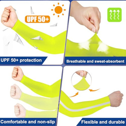 Funtery 6 Pairs UV Arm Sleeves for Men Women Sun Protection Cooling Arm Cover High Visibility for Basketball Outdoor Sports - style: Fluorescent Yellow