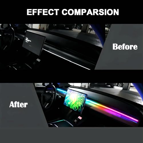 Interior Car Ambient Lighting Kit, 43.3 Inches RGB USB LED Ultrathin Acrylic Strip Lights Neon Accessories for Cars Truck SUV Center Console Dashboard with APP&Remote Control