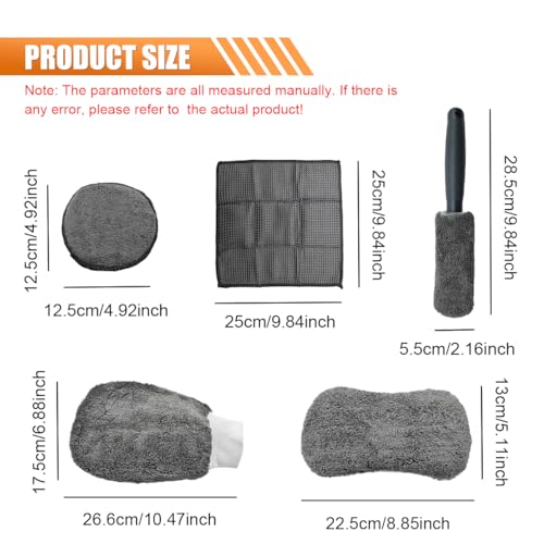 Craedli 9PCS Car Wash Cleaning Kit, Microfiber Auto Detailing Set with Wheel Brush, Wash Mitt, Sponge, Drying Towels & Applicator Pads, Vehicle Interior Exterior Wash Tools Supplies (Gray) - color: Gray