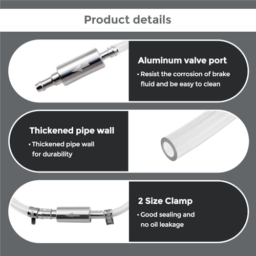 2 Sets Brake Bleeder Hose, One Way Check Valve Brake Bleeding Kit for Motorcycle Clutch, Brake Fluid Bleeder Tube with Aluminum Valve, PVC Hose, Screw Caps and Spring Clips