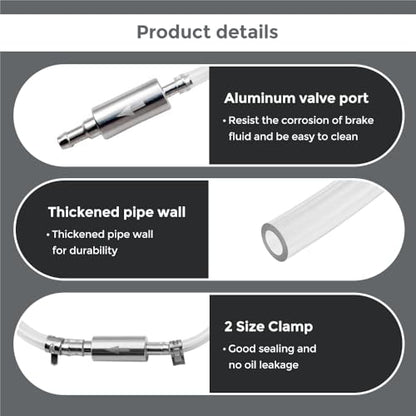 2 Sets Brake Bleeder Hose, One Way Check Valve Brake Bleeding Kit for Motorcycle Clutch, Brake Fluid Bleeder Tube with Aluminum Valve, PVC Hose, Screw Caps and Spring Clips