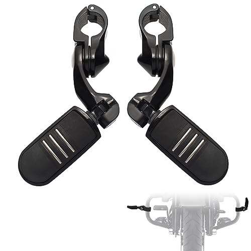 FOVPLUE 1.25" Highway Footpegs,Short Angled Adjustable Highway Pegs w/Mounts for Harley Touring Street Glide Electra Glide Road King Softail CVO Dyna Trike VRSC Sportster w/1-1/4" Engine Guard,Black#3 - color: Gloss Black Highway Footpegs
