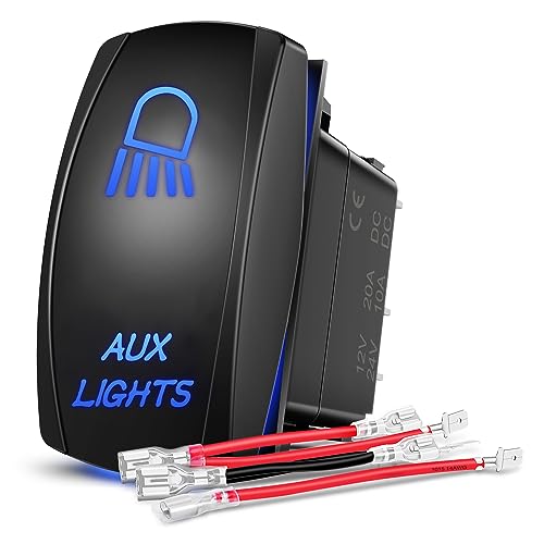 Nilight Aux Lights Rocker Switch Led Light Bar 5 Pin Laser On Off SPST switches 20A/12V 10A/24V Blue with Jumper Wires Set for Cars Trucks Boats ATVs UTVs RVs - size: AUX LIGHTS