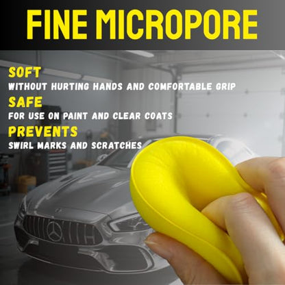 4" Sponge Detailing Applicator Pad, Car Wax Applicator, Yellow, 8 Pack no Compression Buffing & Detail Polishing Foam Pads for Car, Bathroom, Leather Cleaning and Fine Polishing
