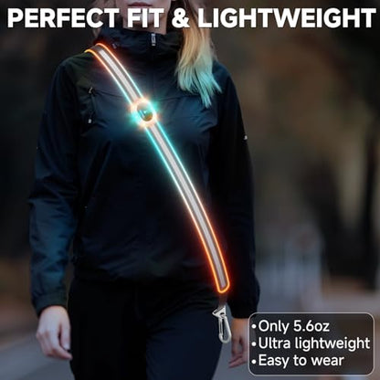 Reflective Sash for Walking at Night, Led Reflective Running Belt for Women & Men, Rechargeable High Visibility Safety Reflective Gear, Adjustable Light Reflector Vest Wear for Cycling Jogging