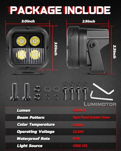 X-Series 3'' Cube CREE LED Pod Lights 2Pcs, 2026 New Spot Flood Combo Beam Offroad Ditch Fog Lights Driving Light Bar for Truck Jeep Pickup ATV UTV Motorcycle