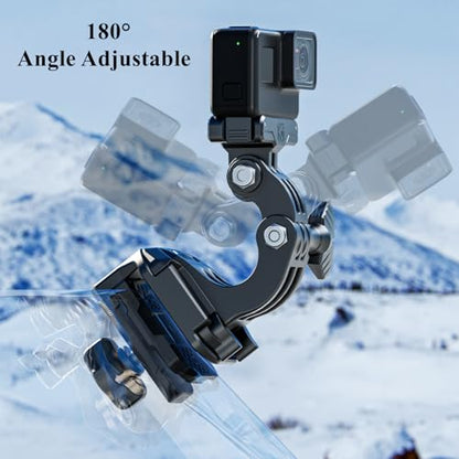 Kewig Motorcycle Windshield Camera Mount with Magnetic Latch Mount & Aluminum Alloy Clip Base, Compatible with DJI Osmo 360 / Action 3/4 / 5 Pro, Angle Adjustable, Quick-Release Design