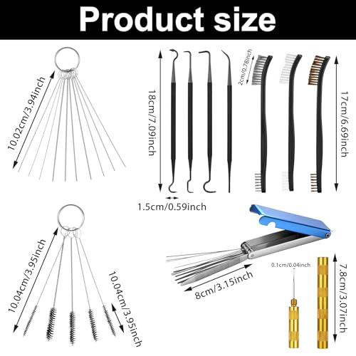 Carburetor Cleaning Kit Includes 7 Nylon Brushes, 23 Needles, 1 Single-Head Brush, 4 Cleaning Hooks, 1 Hexagonal Wrench, 1PC Scraper for Motorcycle ATV Chainsaw Welding Machine Small Engine