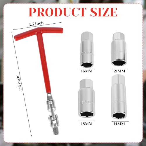 5 Pcs Spark Plug Socket Wrench T-Handle (14mm/16mm/18mm/21mm) Universal 5/8" & 13/16" Spark Plug Gap Tool for Small Engine, Lawn Mower Motorcycle Accessories Small Motor Vehicles