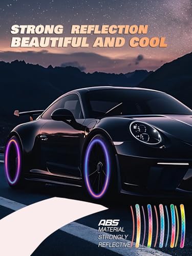 Maicican Rainbow Reflective Stripe Car Wheel Stickers, 20 Pcs - Night Safety Warning, Anti-Scratch, Universal - color: Rainbow