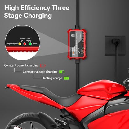 [2-Pack] FOVAL Fully Automatic Trickle Charger, 1000mA 12V Smart car Battery Charger, Battery Maintainer, Float Charger for Motorcycle Car Lawn Mower Boat SLA ATV Wet Gel Cell Lead Acid Batteries