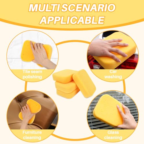 RAINFLOW 4PCS Large Car Wash Sponge – Sponges for Cleaning Extra Thick High-Density Pottery Sponges, Scratch-Free, Super Absorbent, Reusable for Auto Detailing, Waxing, and Cleaning