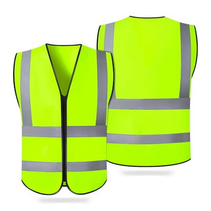 CHGANG Safety Vest, Reflective Hi Vis Vest with Zipper, High Visibility vest for Construction, Traffic - color: Yellow