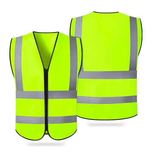 CHGANG Safety Vest, Reflective Hi Vis Vest with Zipper, High Visibility vest for Construction, Traffic - color: Yellow