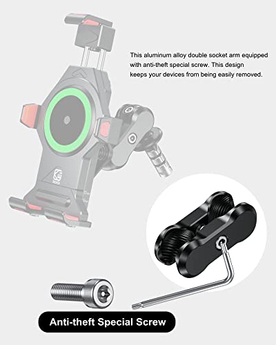 BRCOVAN Aluminum Alloy Anti-Theft Double Socket Arm | Compatible with RAM Mounts B Size 1'' Ball Components & Bike Motorcycle Phone Mount Holder with 1'' Ball Adapter