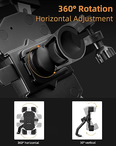 ROCKBROS Motorcycle Phone Holder Mount, Compatible with 4.5-7.1 inch Smartphones, Quick Release Handlebar Clamp, 360 Rotatable, Anti-Slip Silicone for Secure Grip - color: Grey