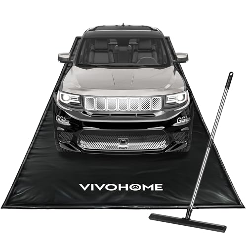 VIVOHOME Containment Mat (7'9" x 18') with Stay Put Corner, PVC Garage Floor Mats, Heavy Duty Garage Parking Mat with a Squeegee,Black - color: Black, size: 7'9" x 18'