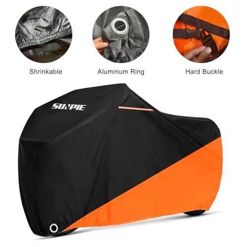 SUNPIE Motorcycle Cover for Sport Bikes Cruiser, All Weather Protection Waterproof Outdoor Covers Fit up to 96.4 inch Motorbike Windproof Design UV Resistant Scratch Proof - size: Motorcycle Cover (96.5 x 41.3 x 55.1 inch)