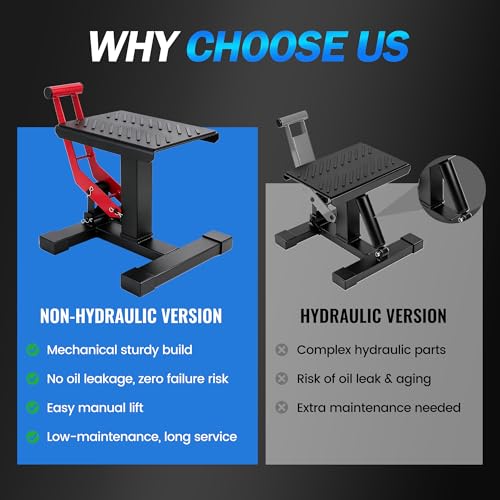 Dirt Bike Stand,600Lbs Capacity No Hydraulic Lift Jack Adjustable Hoist Table Heavy Duty Anti-Slip Lifting Stand for Dirt Pit Bike Motocross Enduro Motorcycle Repair&Maintenance-Red - color: Red