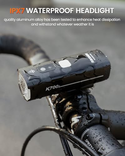 RAVEMEN K700 LED Bike Light Under Mounted Bicycle Light with Auto Off 4+1 Smart Daytime Riding Mode, IPX7 Rechargeable Bike Headlight for Day Night Riding Urban Cyclists