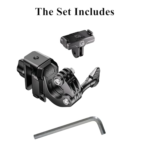 Kewig Motorcycle Windshield Camera Mount with Magnetic Latch Mount & Aluminum Alloy Clip Base, Compatible with DJI Osmo 360 / Action 3/4 / 5 Pro, Angle Adjustable, Quick-Release Design