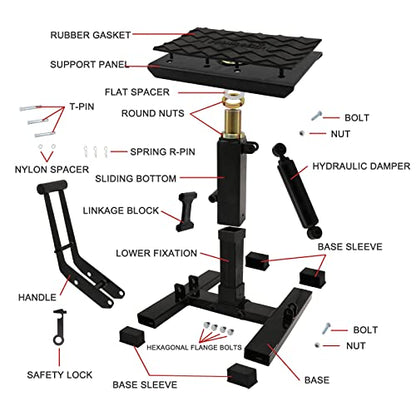 POLARBEAR Dirt Bike Stand Adjustable Jack Stand 1200Lbs Capacity Engine Stand Vertical Rise Easy Operated for ATV Dirt Bike Maintenance Lightweight(Black) - color: Black