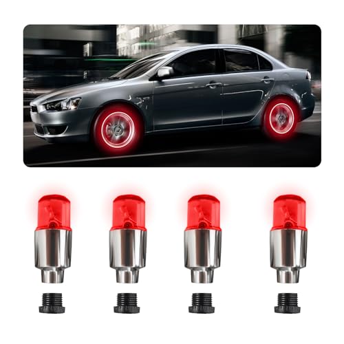 4 PCS LED Tire Valve Lights, Waterproof Light up Air Neon Bicycle Motorcycle Tyre Valve Flash Lights, Bike Truck Golf Cart Wheel Assemblies Lamp, Exterior Car Accessories (Red) - color: Red