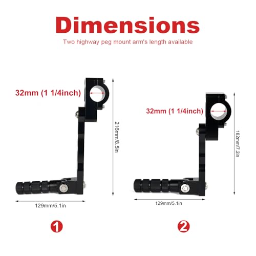 Xitomer 1.25" Foot pegs Adjustable Highway Peg Mounts Compatible with TW200 Tenere 700 MT-09 Tracer 900 / GT TDM 900 Motorcycle Highway Peg Mounts Footrest (165mm) - size: 165mm