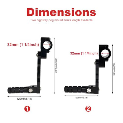 Xitomer 1.25" Foot pegs Adjustable Highway Peg Mounts Compatible with TW200 Tenere 700 MT-09 Tracer 900 / GT TDM 900 Motorcycle Highway Peg Mounts Footrest (130mm) - size: 130mm