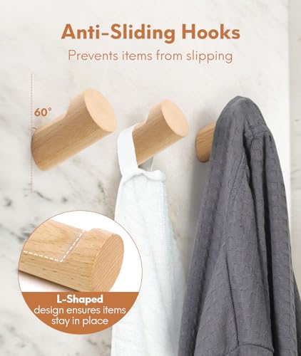 Optish Wood Wall Hooks for Hanging, 4 Pack Hat Hook for Walls, Coat Hook Wall Mount, Backpack Hooks for Walls, Bathroom Towel Hanger (Natural) - color: Natural