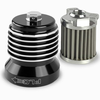 PC Racing FLO Reusable Spin-On Oil Filter PCS4BC – Black with Polished Fins, High-Flow Filter for Harley Touring, Street Glide, Road Glide, Road King, Bagger, Twin Cam & Milwaukee-Eight Engines - style: Black with Polished Fins