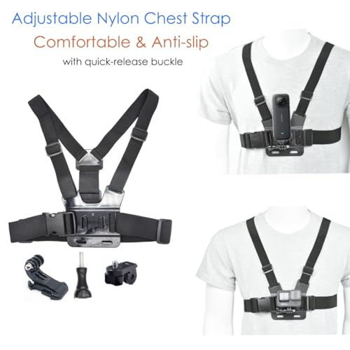 Action Camera Chest/Backpack/Head Strap Mount Bundle for Insta360 X5/X4/X3/Ace Pro/Go3S, Compatible with GoPro Hero 13-10, DJI Osmo 360, DJI Action 5