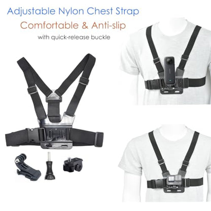 Action Camera Chest/Backpack/Head Strap Mount Bundle for Insta360 X5/X4/X3/Ace Pro/Go3S, Compatible with GoPro Hero 13-10, DJI Osmo 360, DJI Action 5