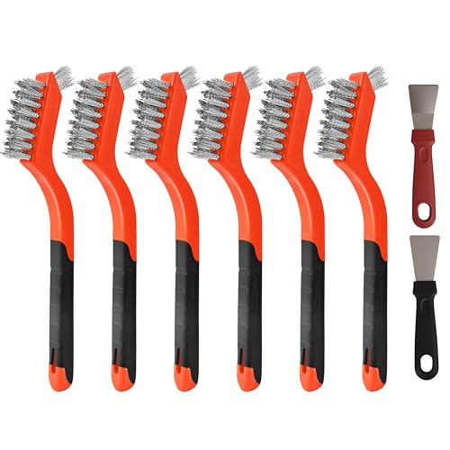 12 Pieces Stainless Steel Wire Brush Set, Stainless Steel Bristles for Cleaning Welding Slag and Rust,Scratch Brush with Mini Head & Hanging Hole for Everyday Cleaning - color: Stainless steel