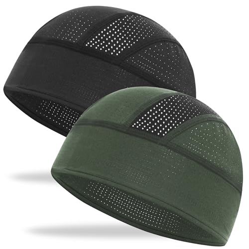 Cooling Skull Cap Helmet Liner-Lightweigh Mesh Sweat Wicking Beanie Caps for Hard Hat,Motorcycle,Cycling,Running - color: 2-black+army Green