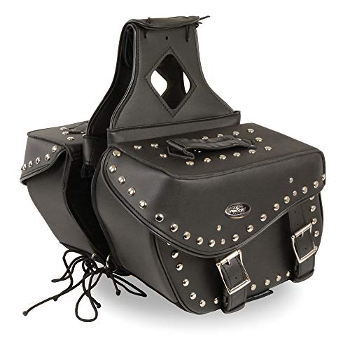 Milwaukee Leather SH55301ZB Black Medium Zip-Off PVC Studded Throw Over Saddlebags - One Size