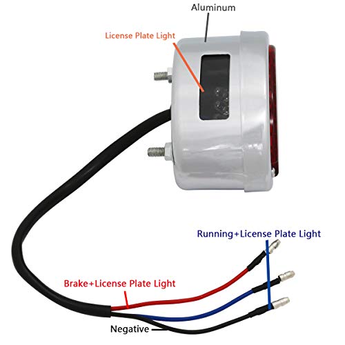 FATECIM Motorcycle Custom Oval-shaped LED Tail Light Cat Eye Rear Running Light Brake Light Stop Light Red Lens Integrated License Plate Lamp Universal Fit for Motorcycle/Cruisers/Bikes(Chrome) - color: 3035-Chrome