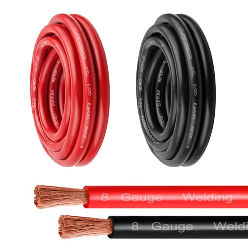 MOOKEERF 8 Gauge Battery Cable - 5FT Red + 5FT Black 8 AWG Welding Cable Flexible Stranded Oxygen-Free Pure Copper Wire for Automotive, Battery, Inverter, Solar, Marine and Generator - color: 5ft Black + 5ft Red, size: 8AWG