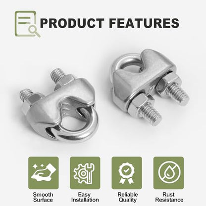 12pcs M4 Wire Rope Clamp, 5/32 inch Cable Clamps Stainless Steel Wire Rope Clips - size: M4