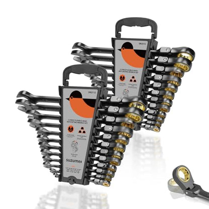 SUZUME 24-Piece Metric and SAE Flex Head Ratcheting Wrench Set 72 Teeth Cr-V Steel Ratcheting Wrench Set with 180° Flex Head Ratchet Wrenches Set For Auto,Machine Repair - size: 24-Piece, style: Metric and SAE