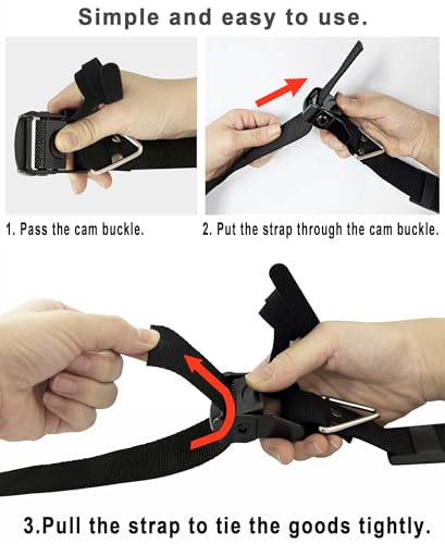 2 Pack 1.5in x 12ft Lashing Straps with Cam-Buckle and Grip-pad, Heavy Duty Cargo Tie-Downs, Multi-Purpose Cinch for Moving Straps - color: 2 Lashing Straps